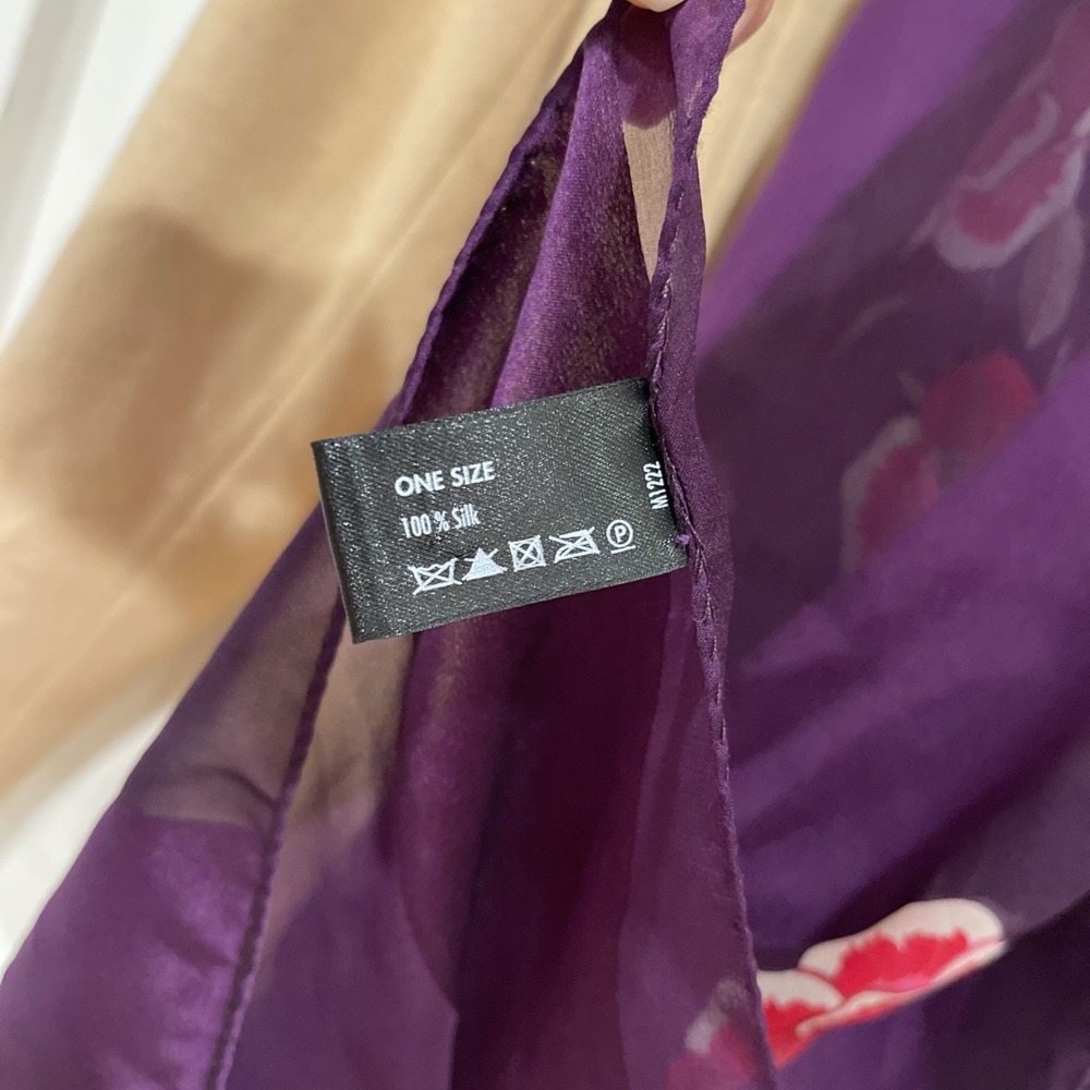 Wolford Silk Scarf Purple Floral Butterfly Sheer Stripe Luxury‎ Mesh Wrap Art - Picture 5 of 7
